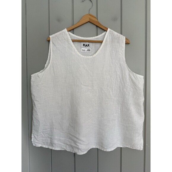 FLAX Top L Large White Tunic Sleeveless 100% Linen Wide Beach Lagenlook - Picture 1 of 5